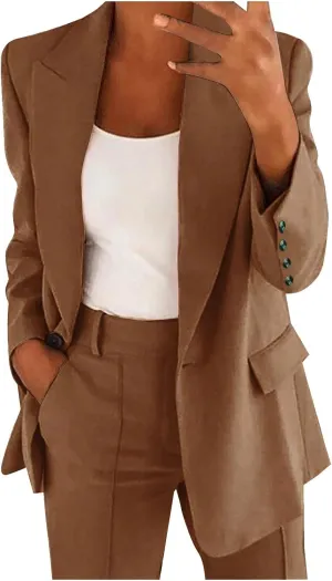 Women's Casual Blazers Business Lightweight Button Down Long Sleeve Jacket Open Front Blazer Summer Cardigan Work Suit