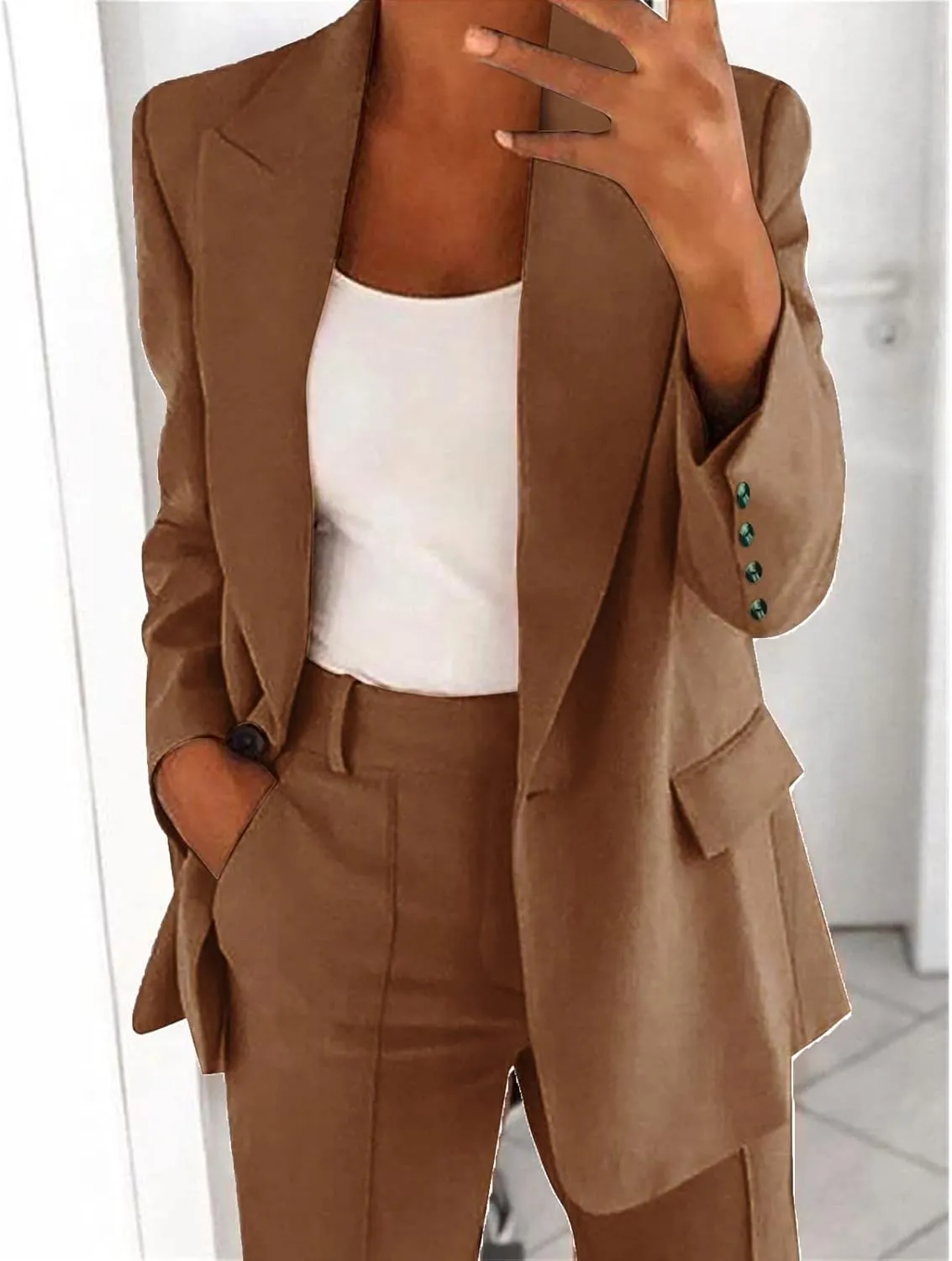 Women's Casual Blazers Business Lightweight Button Down Long Sleeve Jacket Open Front Blazer Summer Cardigan Work Suit