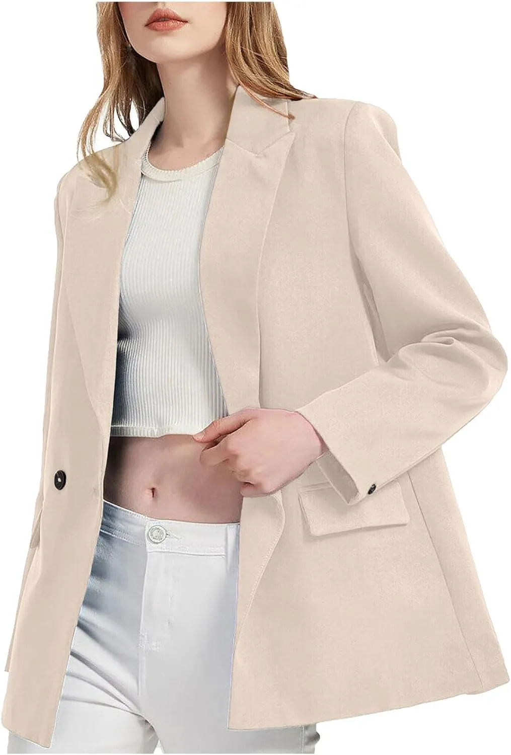 Womens Casual Boyfriend Oversized Shoulder Pads Blazer Button Down Long Sleeve Lapel Work Office Casual Blazer Jacket