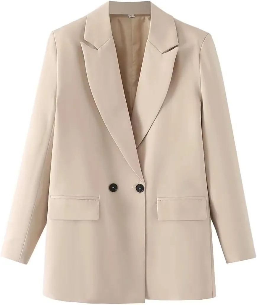Womens Casual Boyfriend Oversized Shoulder Pads Blazer Button Down Long Sleeve Lapel Work Office Casual Blazer Jacket