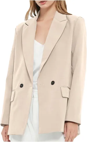 Womens Casual Boyfriend Oversized Shoulder Pads Blazer Button Down Long Sleeve Lapel Work Office Casual Blazer Jacket