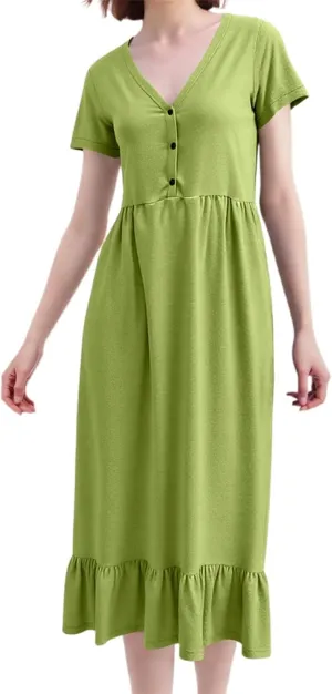 Women's Casual Dresses Trendy Flowy Ruffle Hem Tiered Ruffle Short Sleeve V Neck Pastel Dress Wedding Plus Size Sundresses