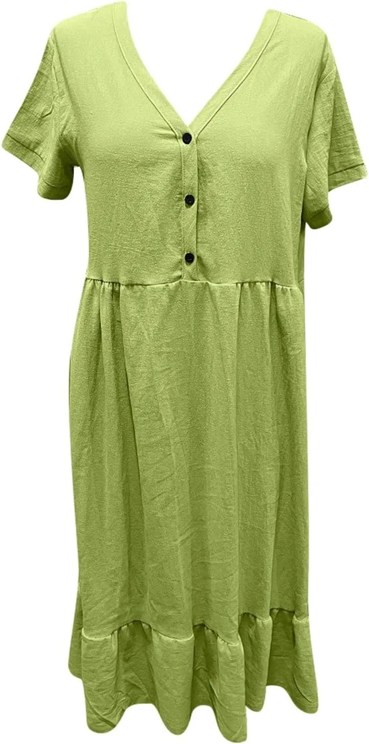 Women's Casual Dresses Trendy Flowy Ruffle Hem Tiered Ruffle Short Sleeve V Neck Pastel Dress Wedding Plus Size Sundresses