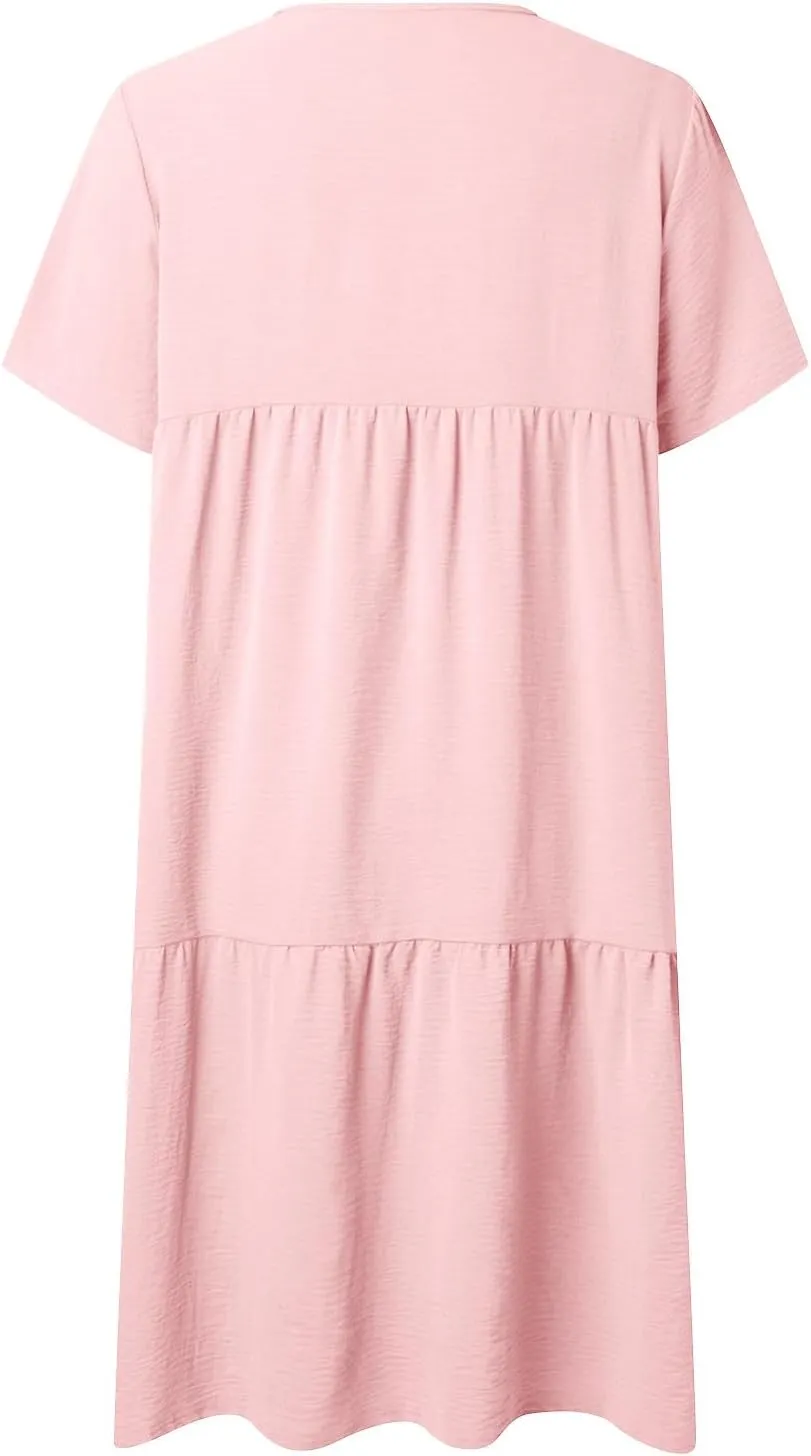 Women's Casual Dresses Vintage Petite Short Sleeve Deep V Neck Tiered Midi Linen Dress Evening Party Spring Hawaii Outfits