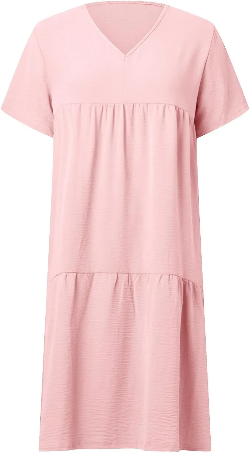 Women's Casual Dresses Vintage Petite Short Sleeve Deep V Neck Tiered Midi Linen Dress Evening Party Spring Hawaii Outfits