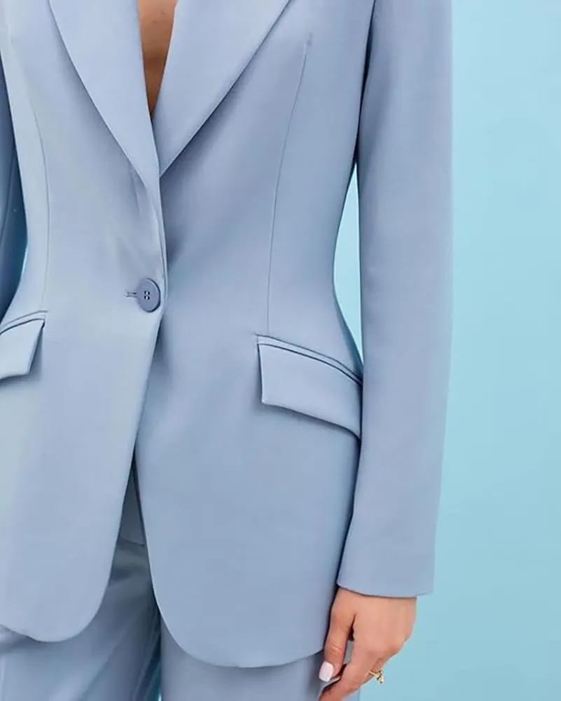 Women's Casual Suit 2 Piece Peak Lapel Blazer Wide Leg Pants Tailored Business Tuxedo
