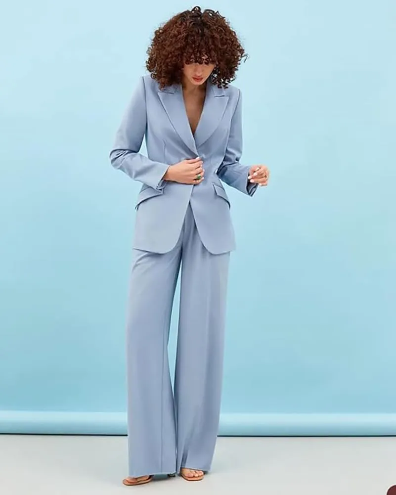 Women's Casual Suit 2 Piece Peak Lapel Blazer Wide Leg Pants Tailored Business Tuxedo