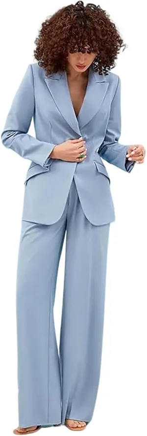 Women's Casual Suit 2 Piece Peak Lapel Blazer Wide Leg Pants Tailored Business Tuxedo