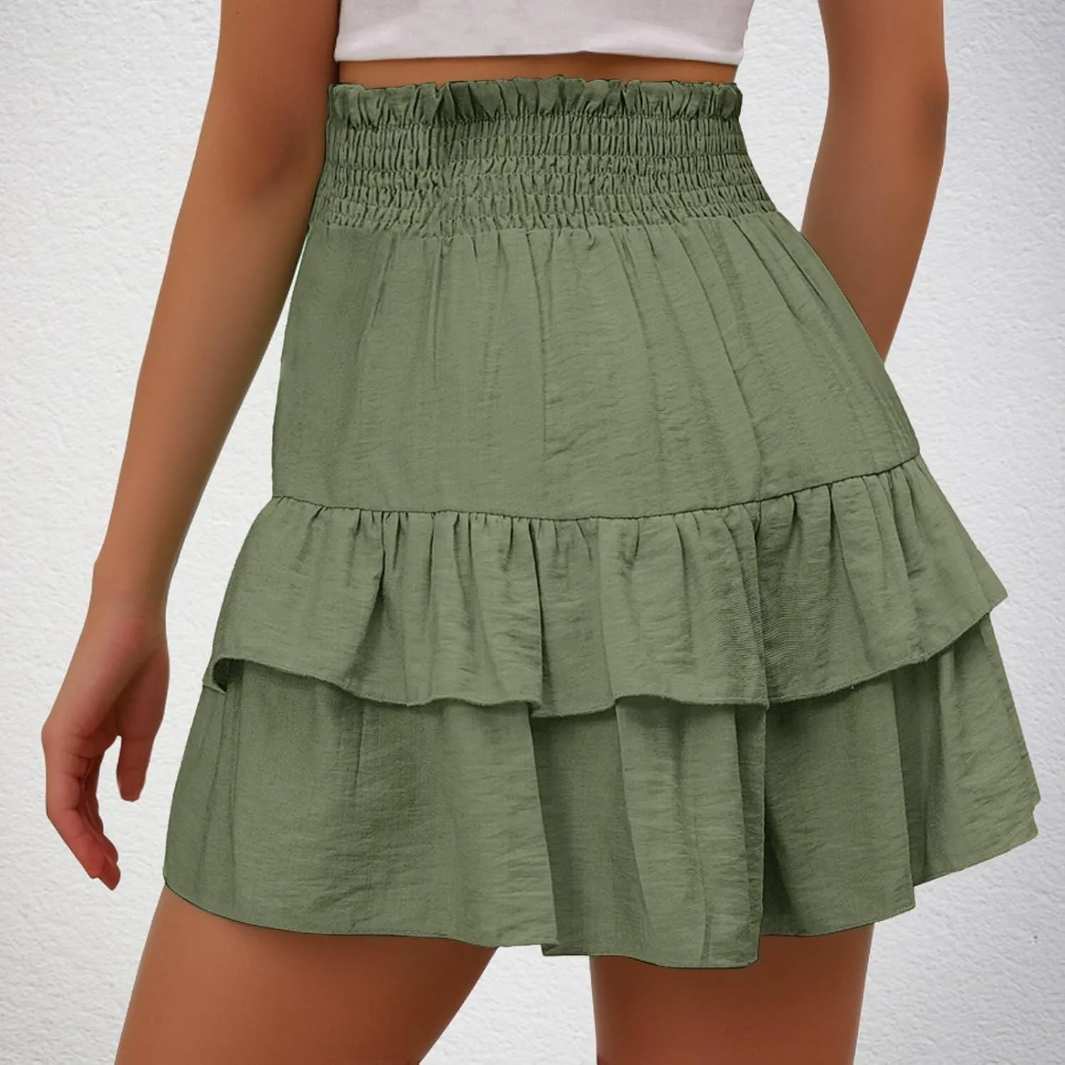 Womens Cotton Linen Bermuda Shorts High Waisted Boho Ruffle Tiered Shorts Loose Pleated Comfy Flowy Summer Pants