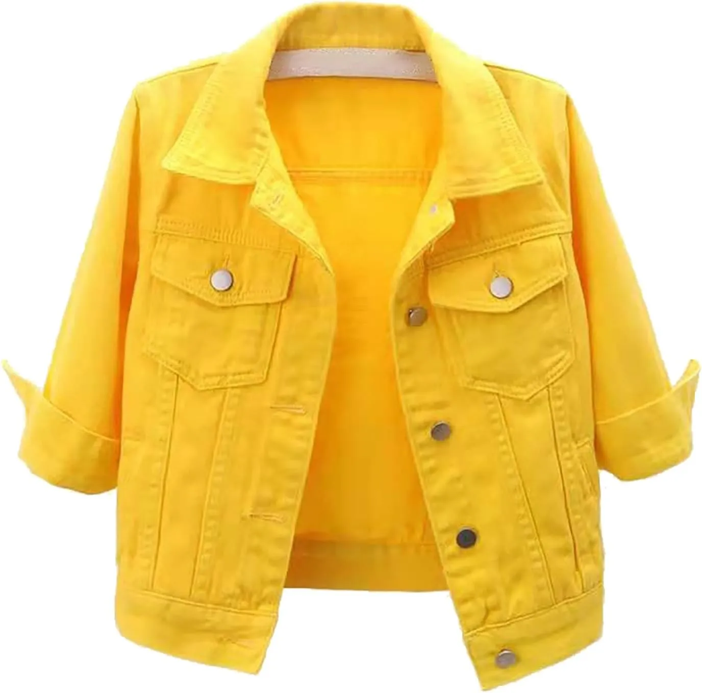 Women's Cropped Denim Jacket Plus Size Distressed Washed Button Down Long Sleeve Jean Trucker Jacket with Pockets