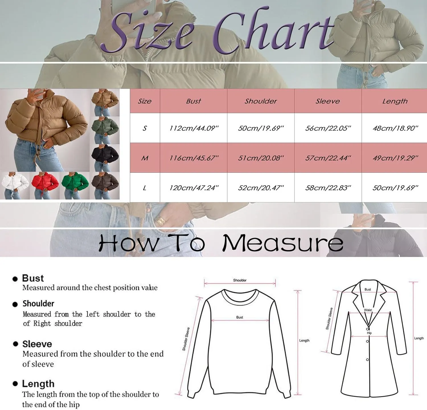 Women's Cropped Down Coats Winter Long Sleeve Zip Puffer Parkas Jacket Baggy Coat Fashion Solid Color Jackets 2023
