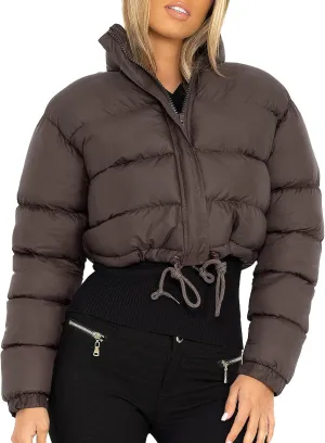Women's Cropped Down Coats Winter Long Sleeve Zip Puffer Parkas Jacket Baggy Coat Fashion Solid Color Jackets 2023