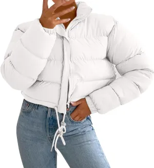 Women's Cropped Down Coats Winter Long Sleeve Zip Puffer Parkas Jacket Baggy Coat Fashion Solid Color Jackets 2023
