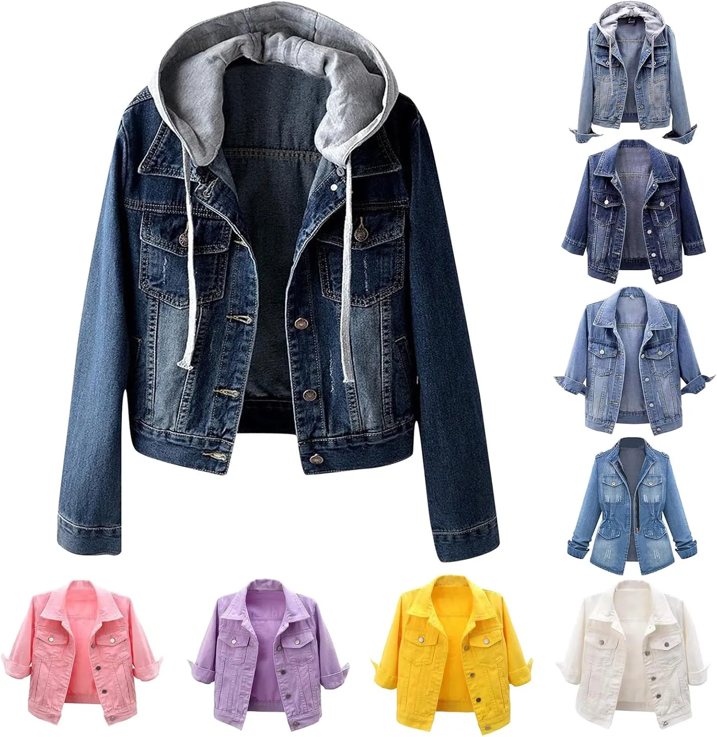 Women's Denim Jacket 3/4 Sleeve Cropped Jackets Lapel Button Down Cardigan Jean Jackets Casual Cute Trucker Coats