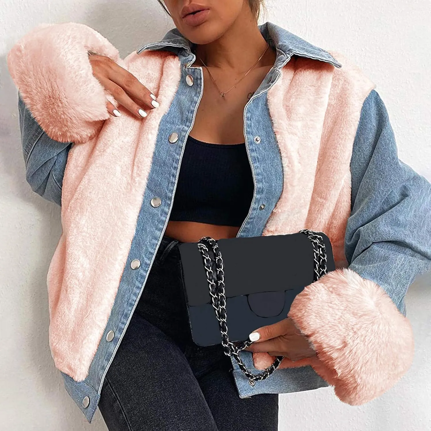 Womens Denim Jacket Fleece Warm 2024 Button Down Shirt Jacket Fall Fuzzy Lightweight Soft Coats Winter Warm Outerwear