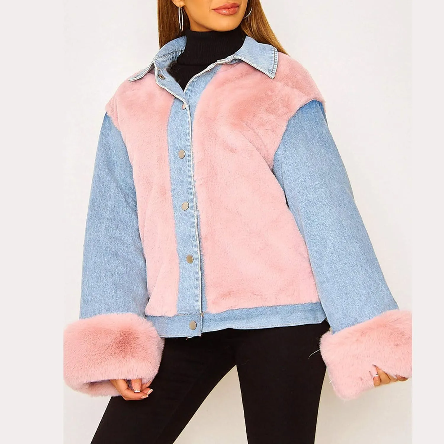 Womens Denim Jacket Fleece Warm 2024 Button Down Shirt Jacket Fall Fuzzy Lightweight Soft Coats Winter Warm Outerwear