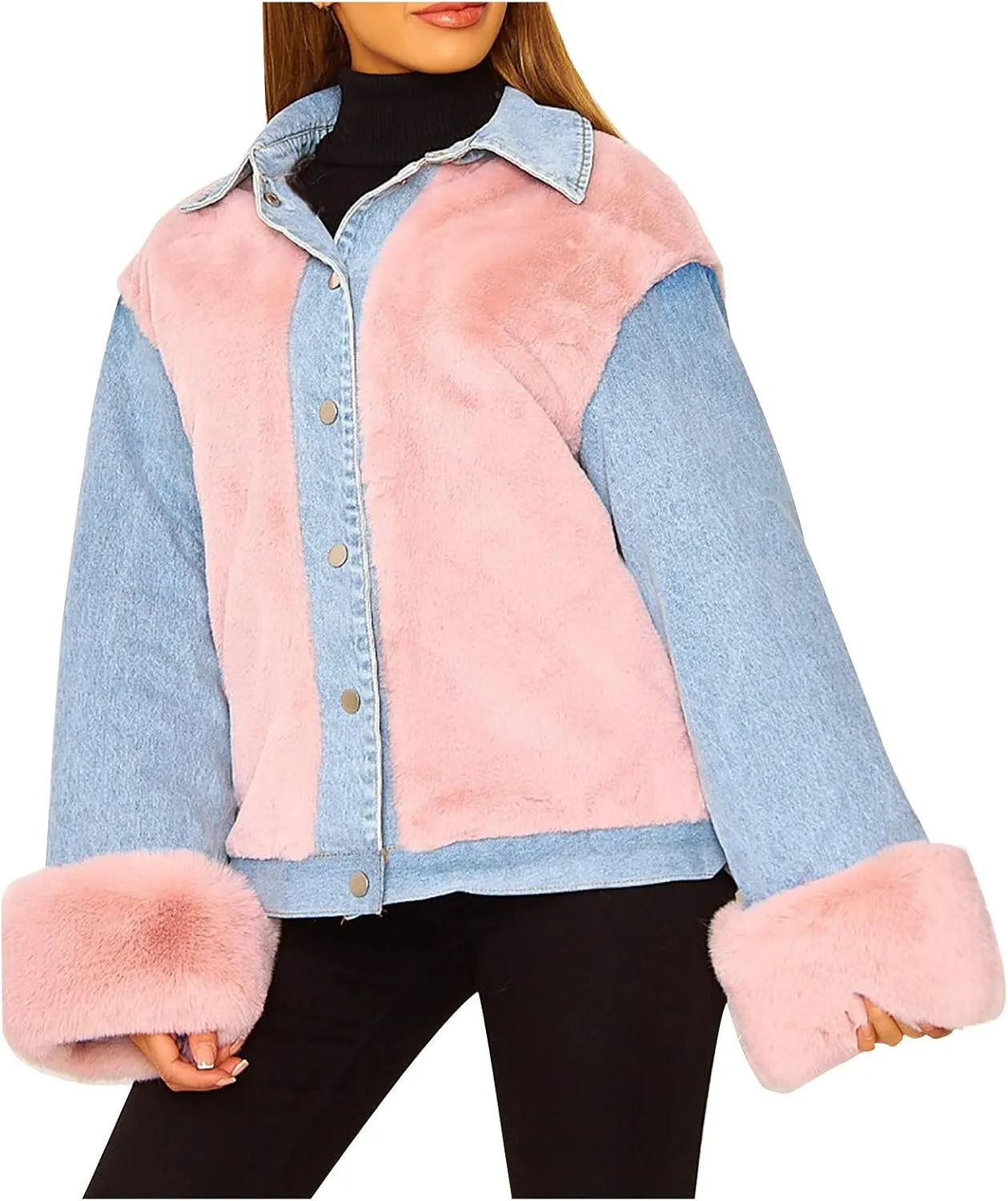 Womens Denim Jacket Fleece Warm 2024 Button Down Shirt Jacket Fall Fuzzy Lightweight Soft Coats Winter Warm Outerwear