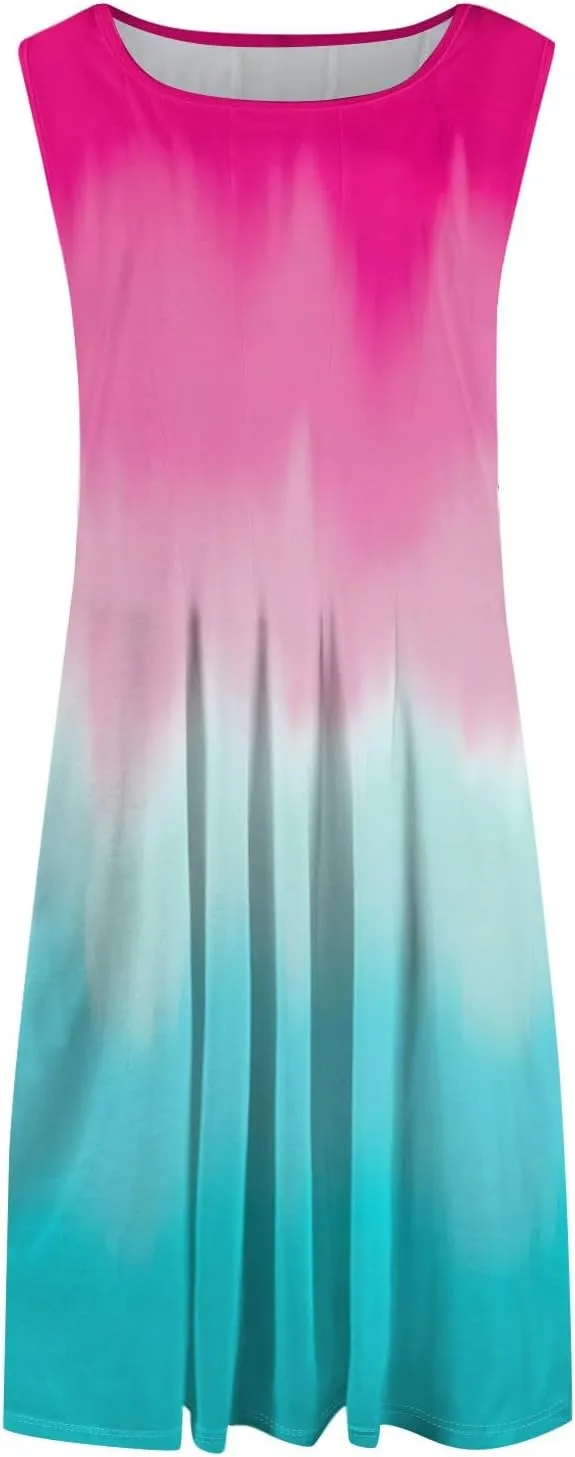 Womens Dresses Summer 2025 Empire Waist Sundresses Tank Dress Sleeveless Floral Dress Ruffle Dresses with Pockets