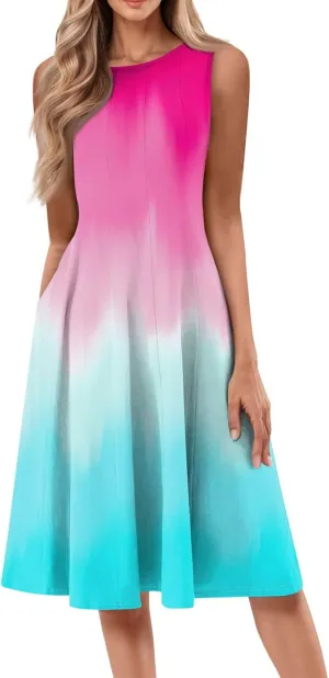 Womens Dresses Summer 2025 Empire Waist Sundresses Tank Dress Sleeveless Floral Dress Ruffle Dresses with Pockets