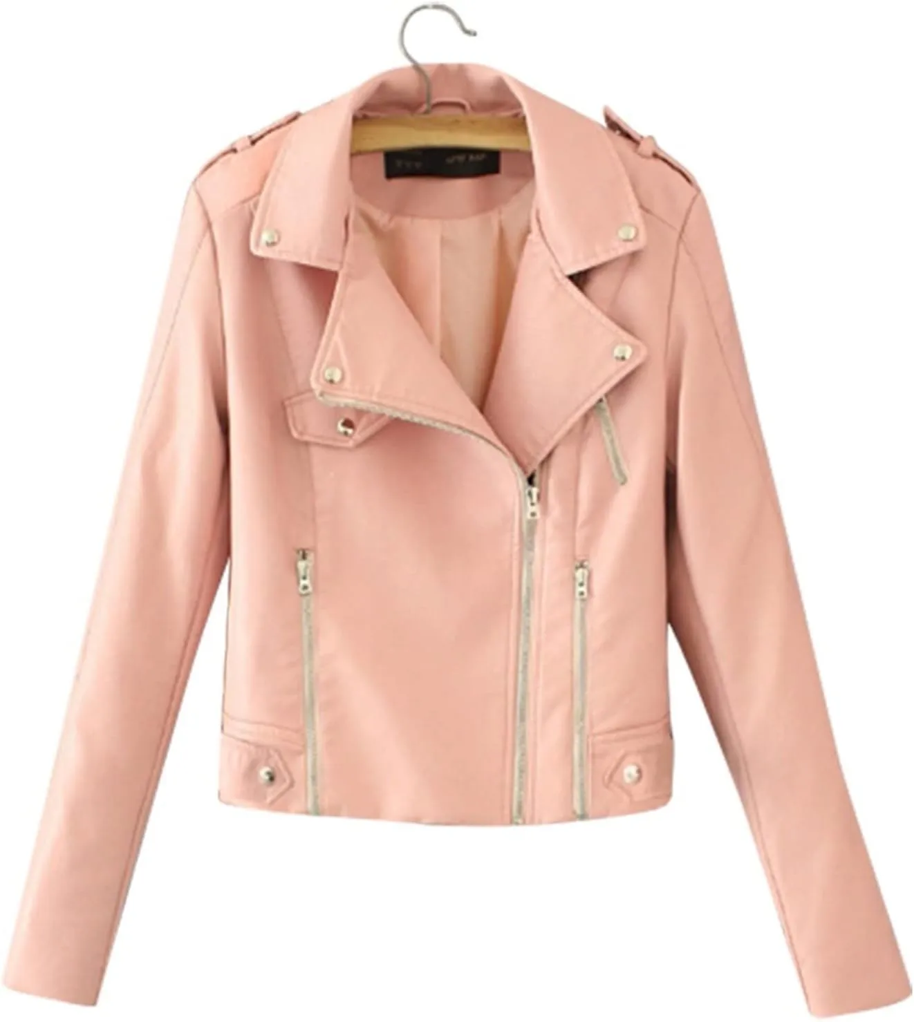 Women's Faux Leather Jackets Moto Biker Short Coat Jacket Notch Lapel Cropped Motorcycle Jackets Open Front Cardigan