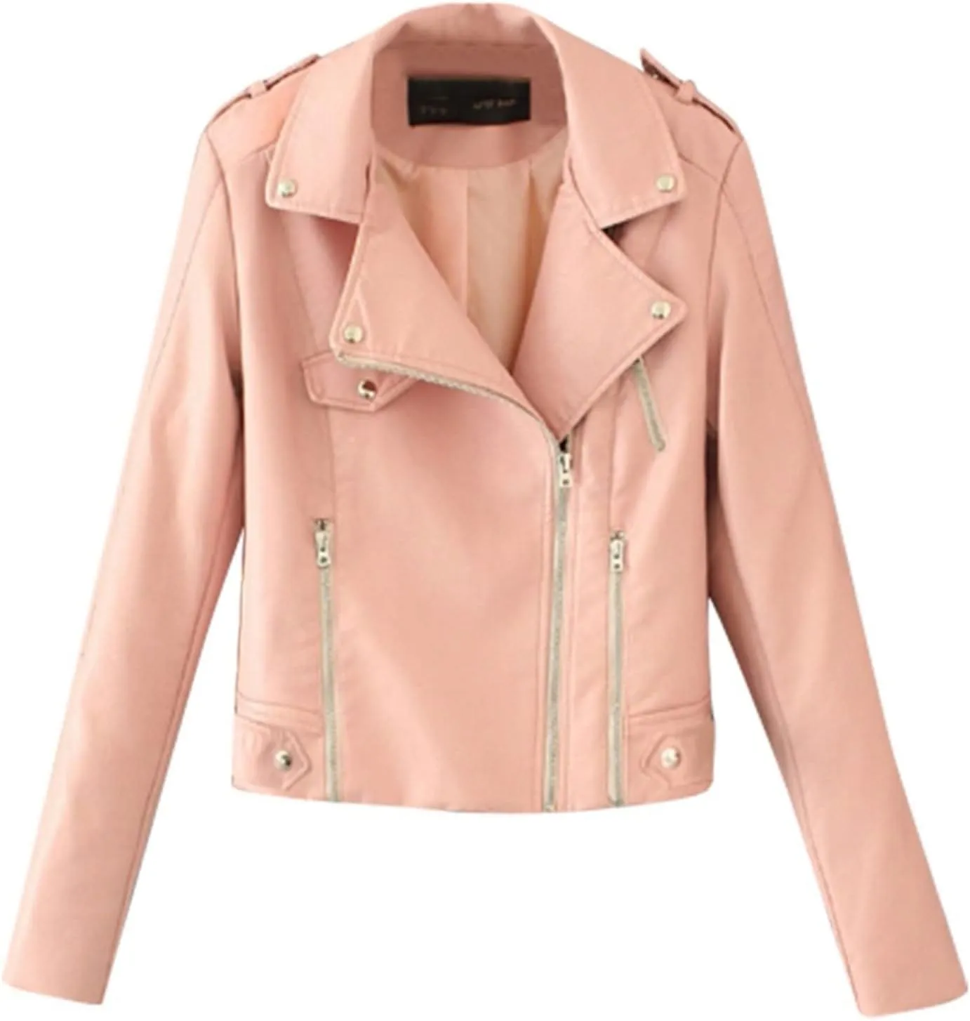 Women's Faux Leather Jackets Moto Biker Short Coat Jacket Notch Lapel Cropped Motorcycle Jackets Open Front Cardigan