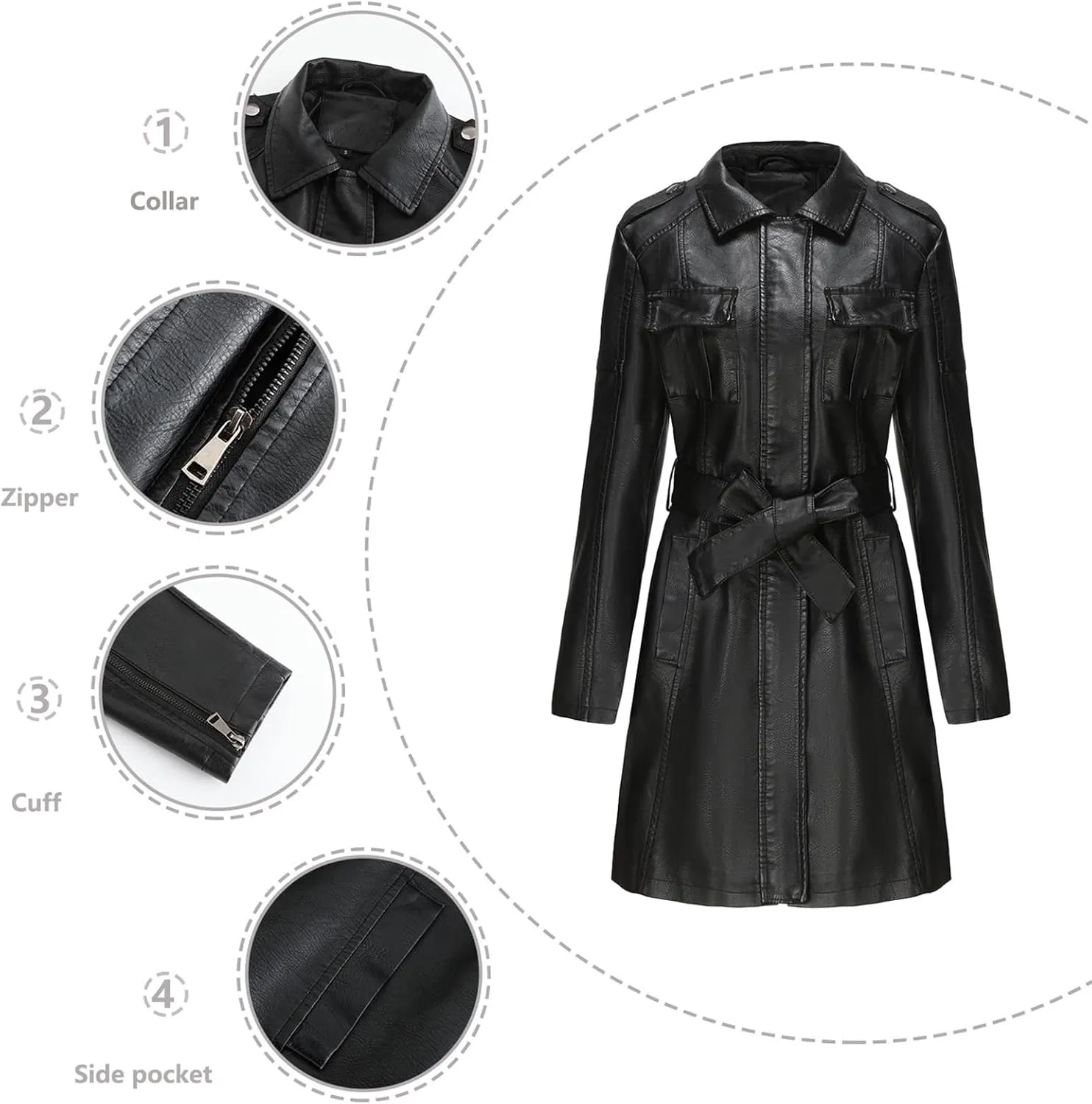 Women's Faux Leather Jackets, Zip up Moto Biker Coat, Short PU Motorcycle Outwear