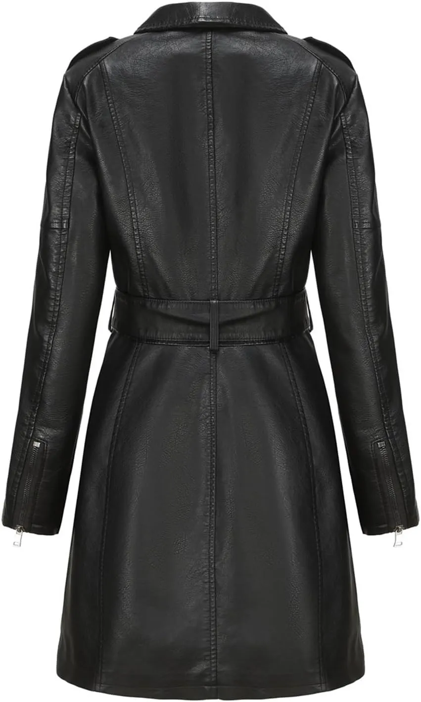 Women's Faux Leather Jackets, Zip up Moto Biker Coat, Short PU Motorcycle Outwear