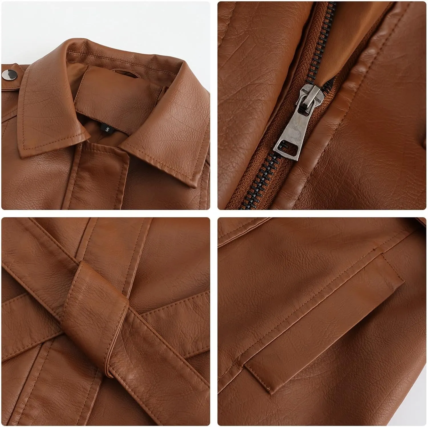 Women's Faux Leather Jackets, Zip up Moto Biker Coat, Short PU Motorcycle Outwear