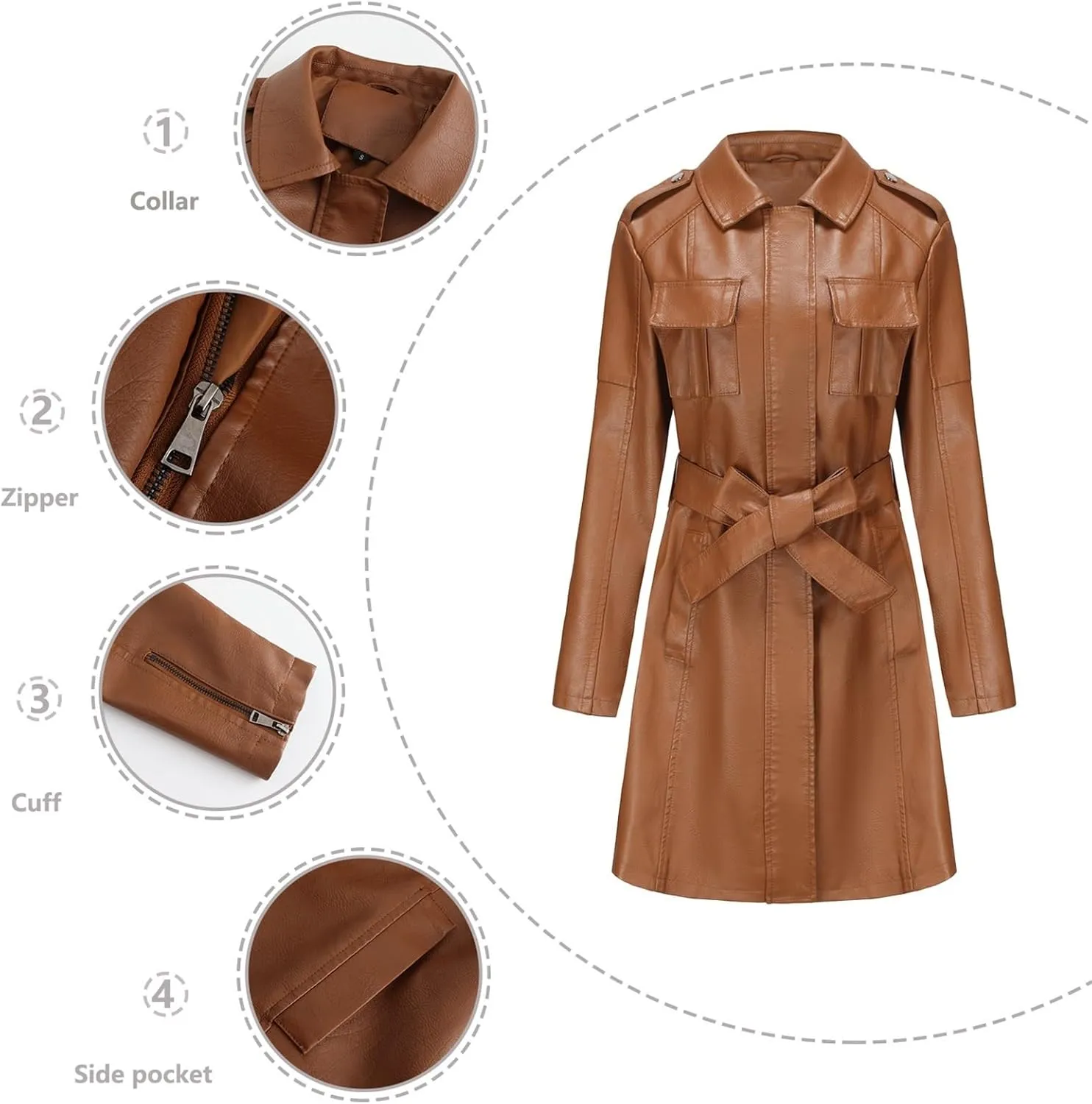 Women's Faux Leather Jackets, Zip up Moto Biker Coat, Short PU Motorcycle Outwear