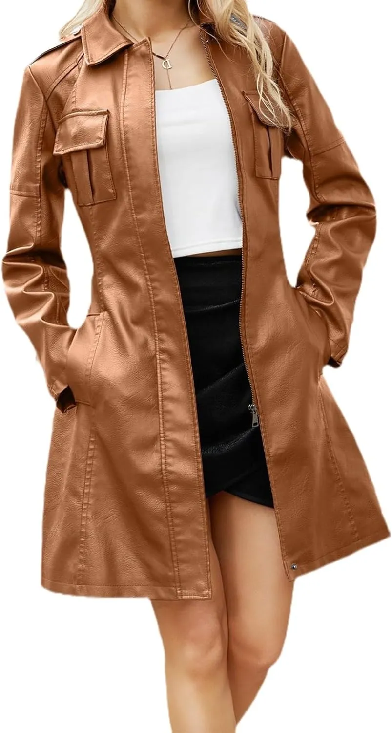 Women's Faux Leather Jackets, Zip up Moto Biker Coat, Short PU Motorcycle Outwear