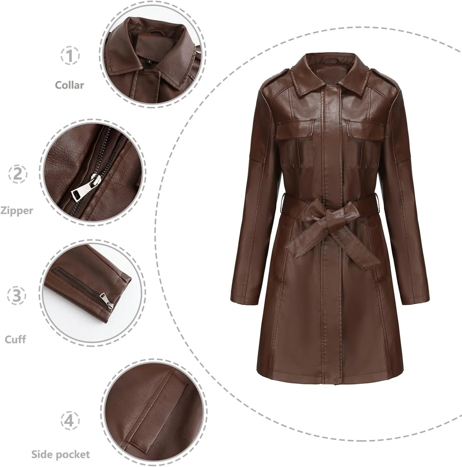 Women's Faux Leather Jackets, Zip up Moto Biker Coat, Short PU Motorcycle Outwear