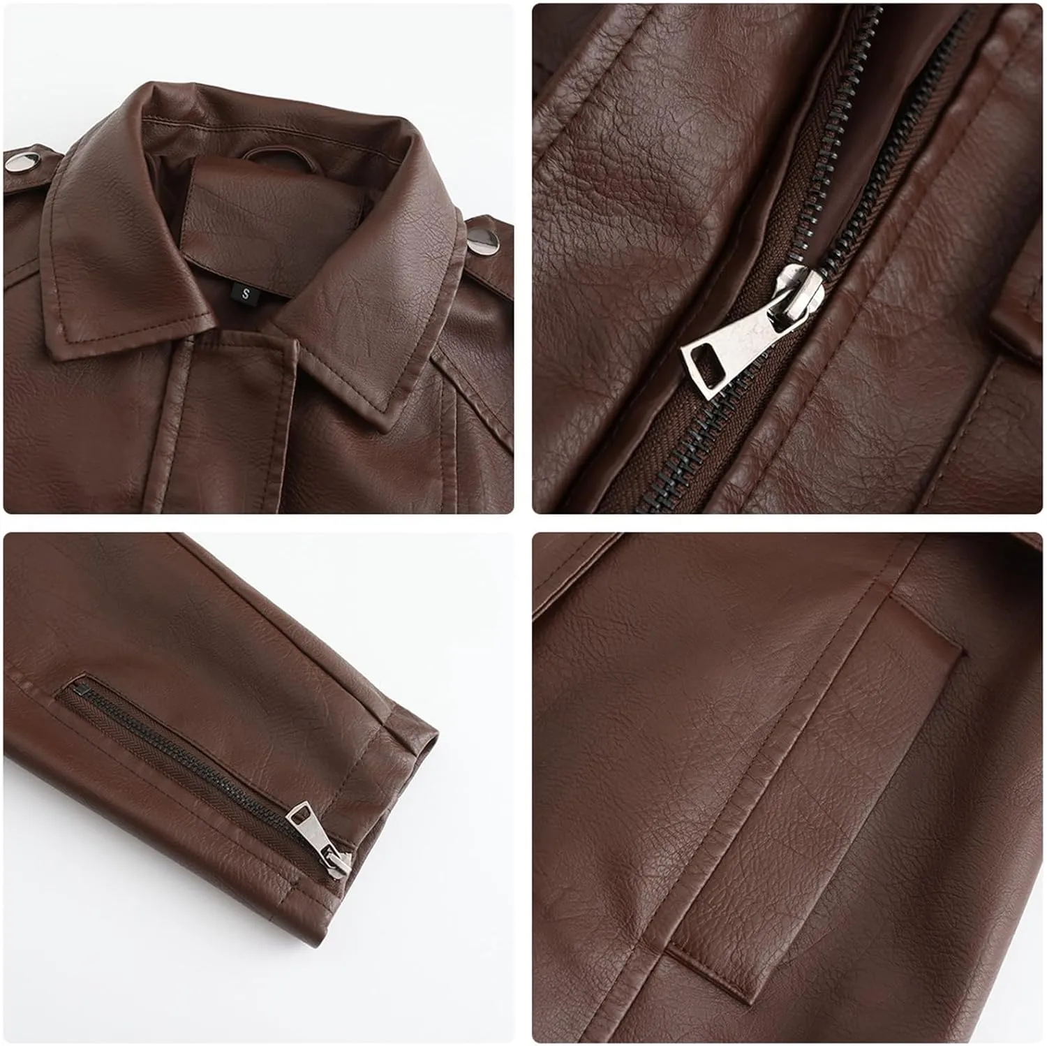 Women's Faux Leather Jackets, Zip up Moto Biker Coat, Short PU Motorcycle Outwear