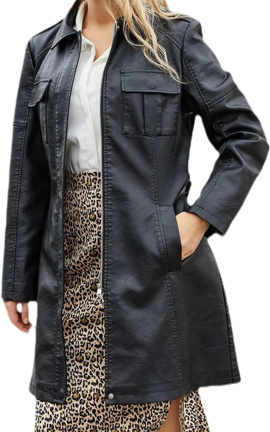 Women's Faux Leather Jackets, Zip up Moto Biker Coat, Short PU Motorcycle Outwear