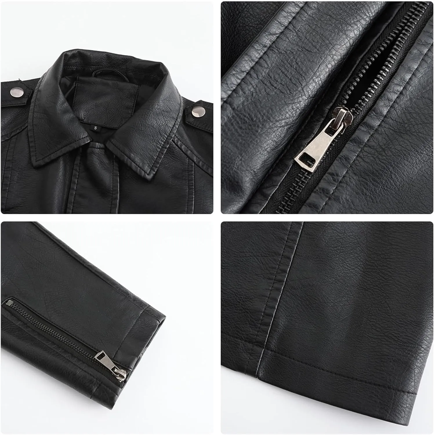 Women's Faux Leather Jackets, Zip up Moto Biker Coat, Short PU Motorcycle Outwear