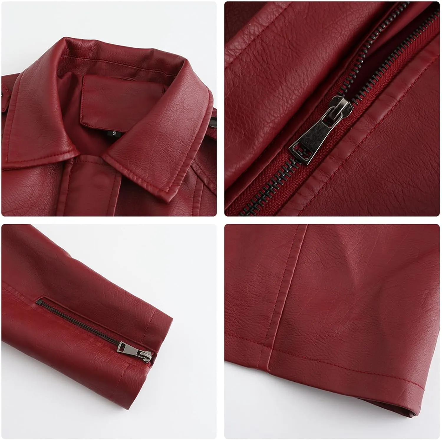 Women's Faux Leather Jackets, Zip up Moto Biker Coat, Short PU Motorcycle Outwear