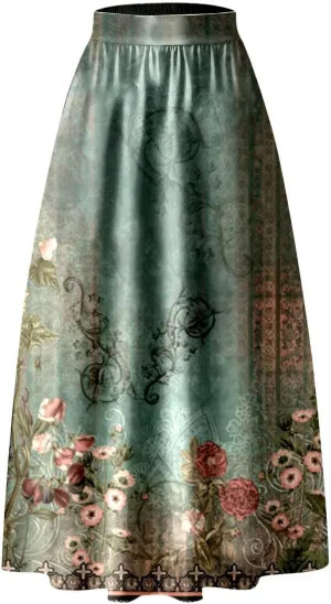 Womens Floral Print Boho Maxi Skirt Elastic High Waisted Tiered Ruffle Flowy Long Summer Beach Skirt with Pockets