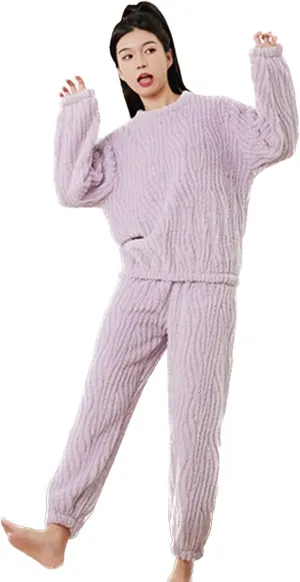 Women's Fuzzy Fleece Lounge Set Plush Long Sleeve Long Pants Textured Themal Soft Comfy Warm Oversized Loungewear