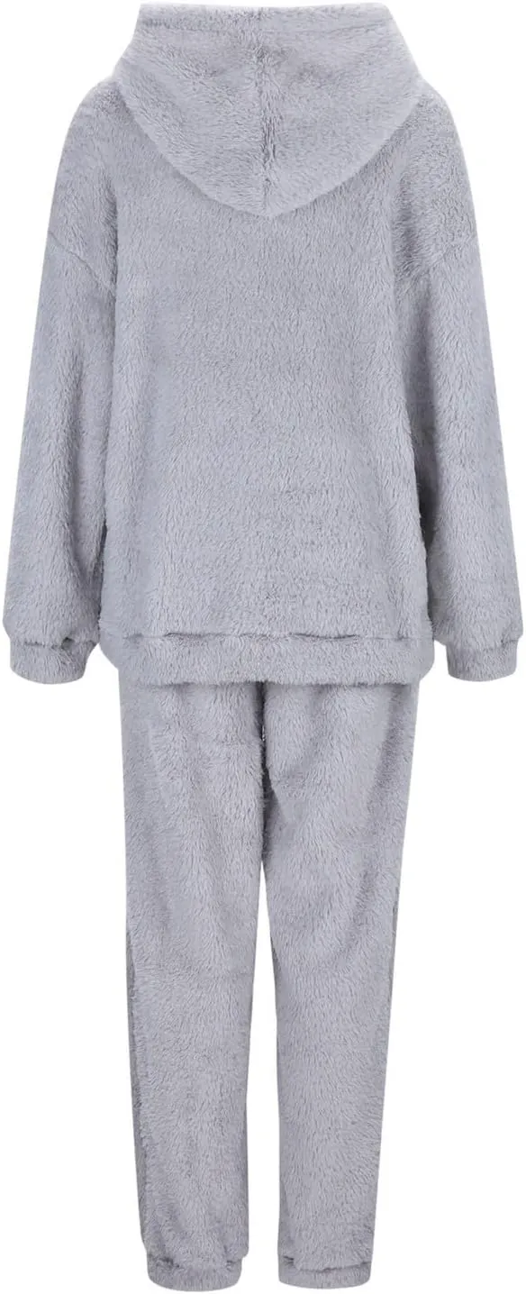 Women's Fuzzy Fleece Sweatsuits Winter Fluffy Loungewear Sleepwear Casual Hoodies and Pants Lounge Pajamas Sets