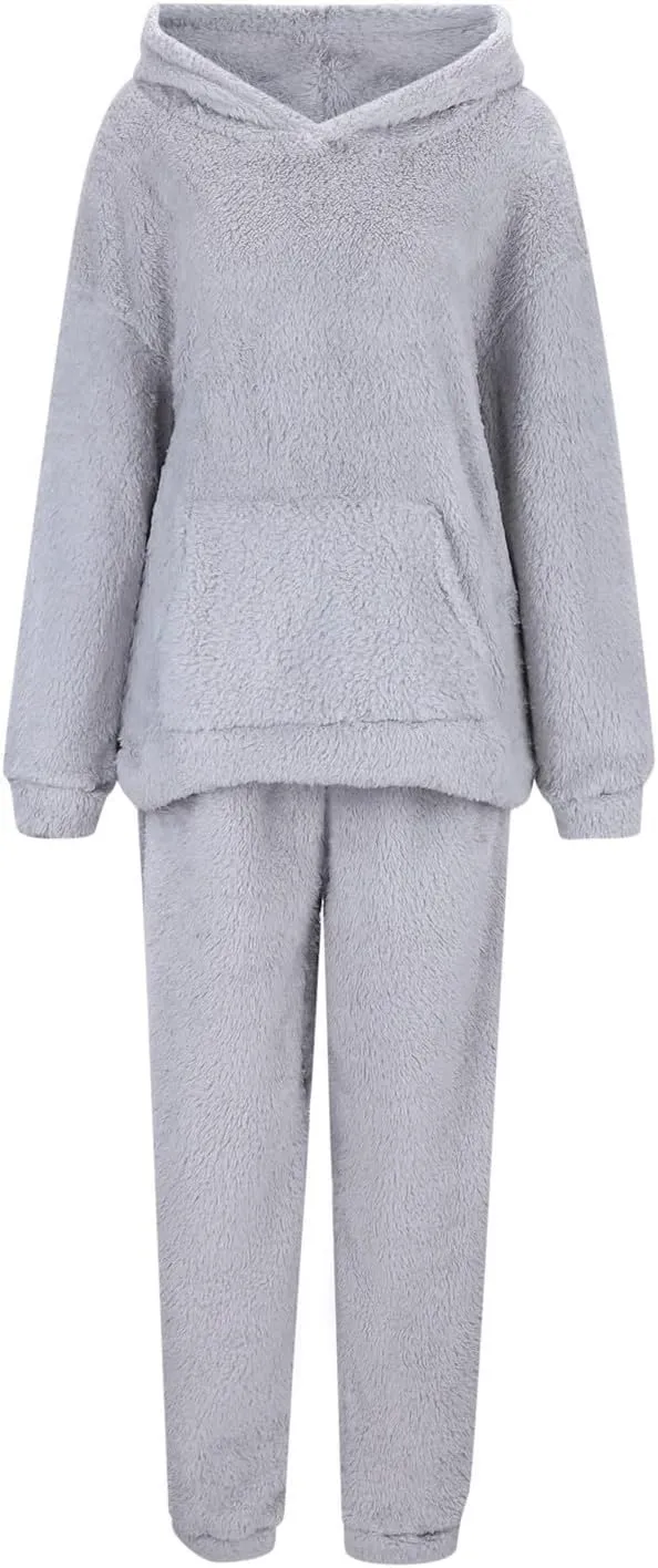 Women's Fuzzy Fleece Sweatsuits Winter Fluffy Loungewear Sleepwear Casual Hoodies and Pants Lounge Pajamas Sets