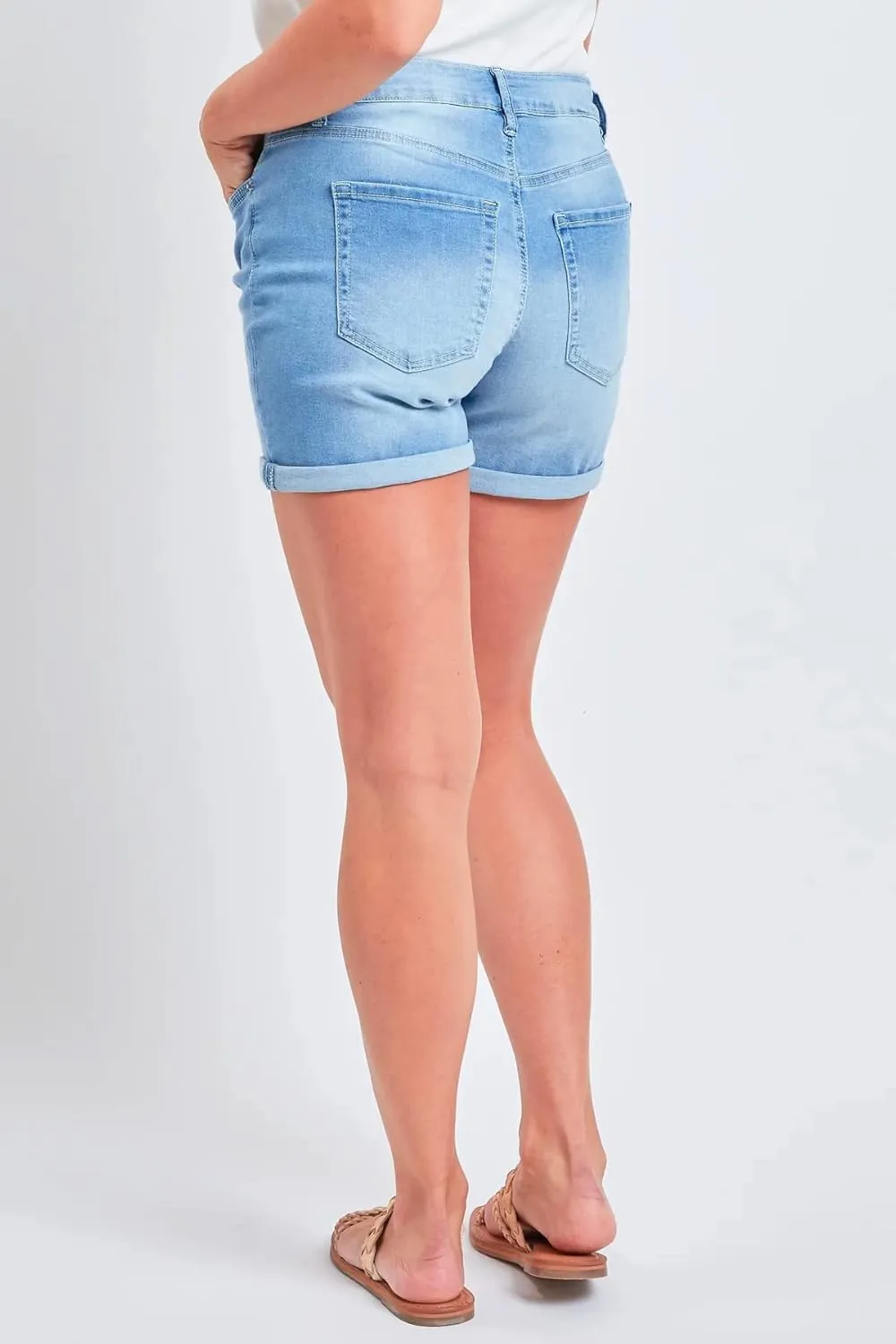 Women's High Rise Tummy Control Rolled Cuff Shorts, Medium Blue, 14