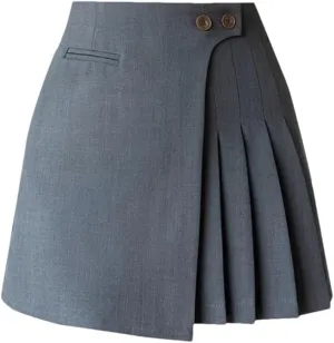 Womens High Waist A-Line Mini Pleated Skirt Button Short Skirts Casual Skirts