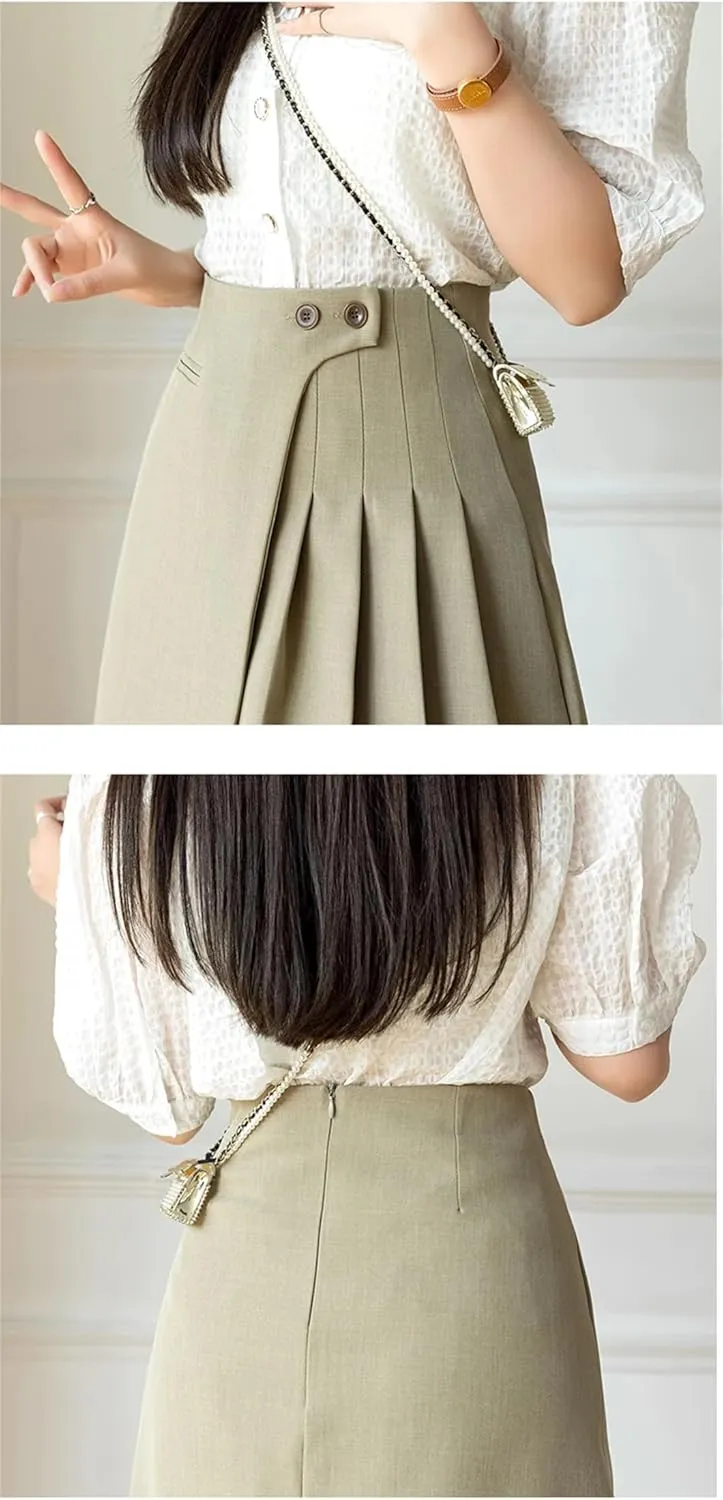 Womens High Waist A-Line Mini Pleated Skirt Button Short Skirts Casual Skirts
