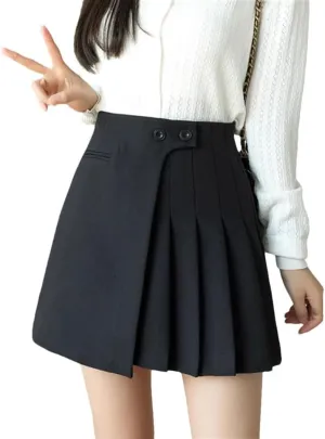 Womens High Waist A-Line Mini Pleated Skirt Button Short Skirts Casual Skirts