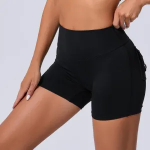 Women's High Waisted Yoga Booty Shorts with Pockets, Grey, High Rise
