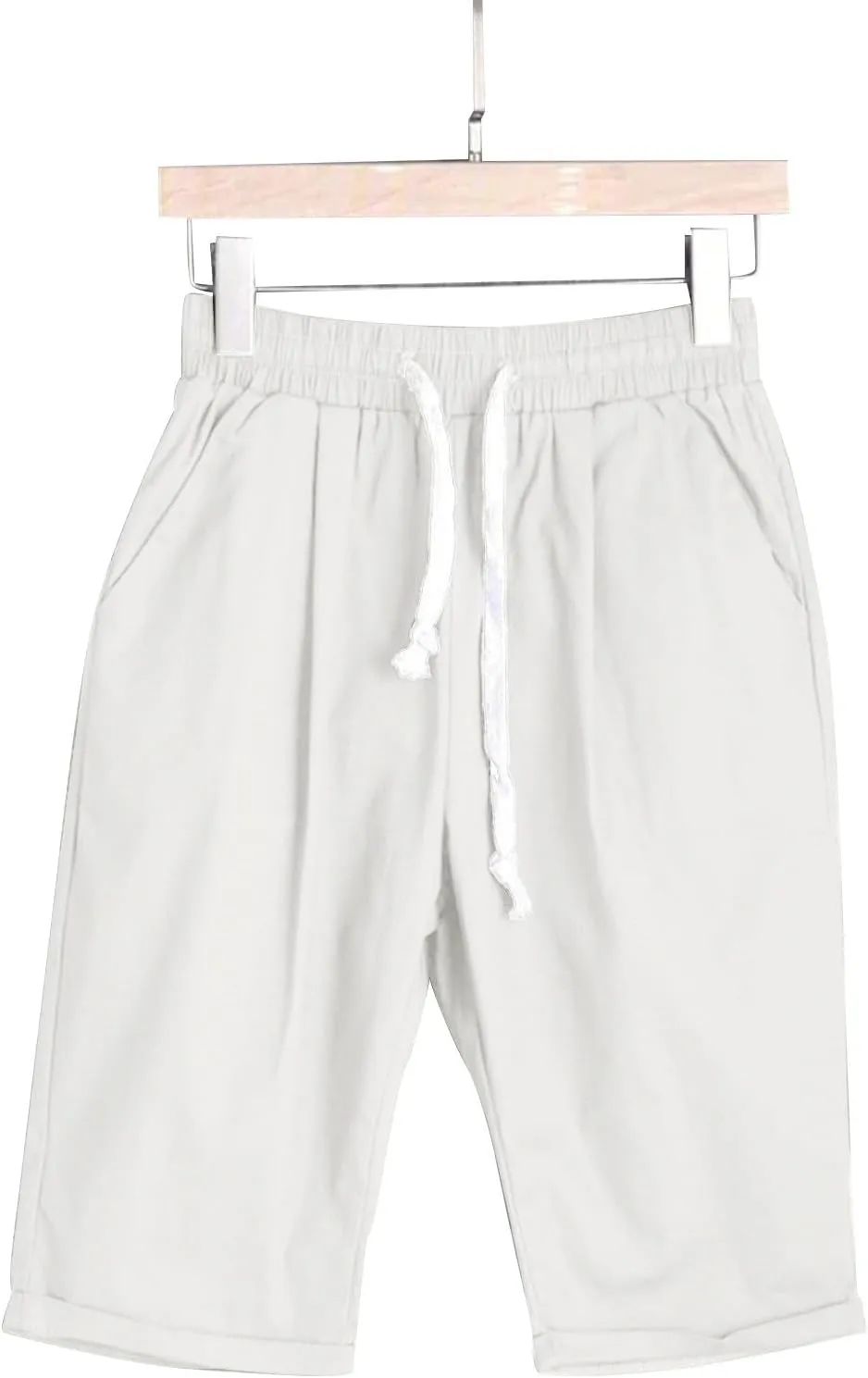 Women's Knee Length Bermuda Shorts Elastic Waist Drawstring Casual 10" Long Linen Shorts Summer Beach Shorts