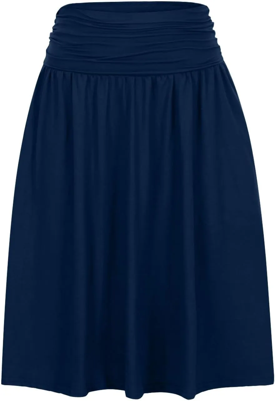 Womens Knee Length Skirts Summer Casual Pleated Flowy Skirt High Waist Solid Color Mini Skirts