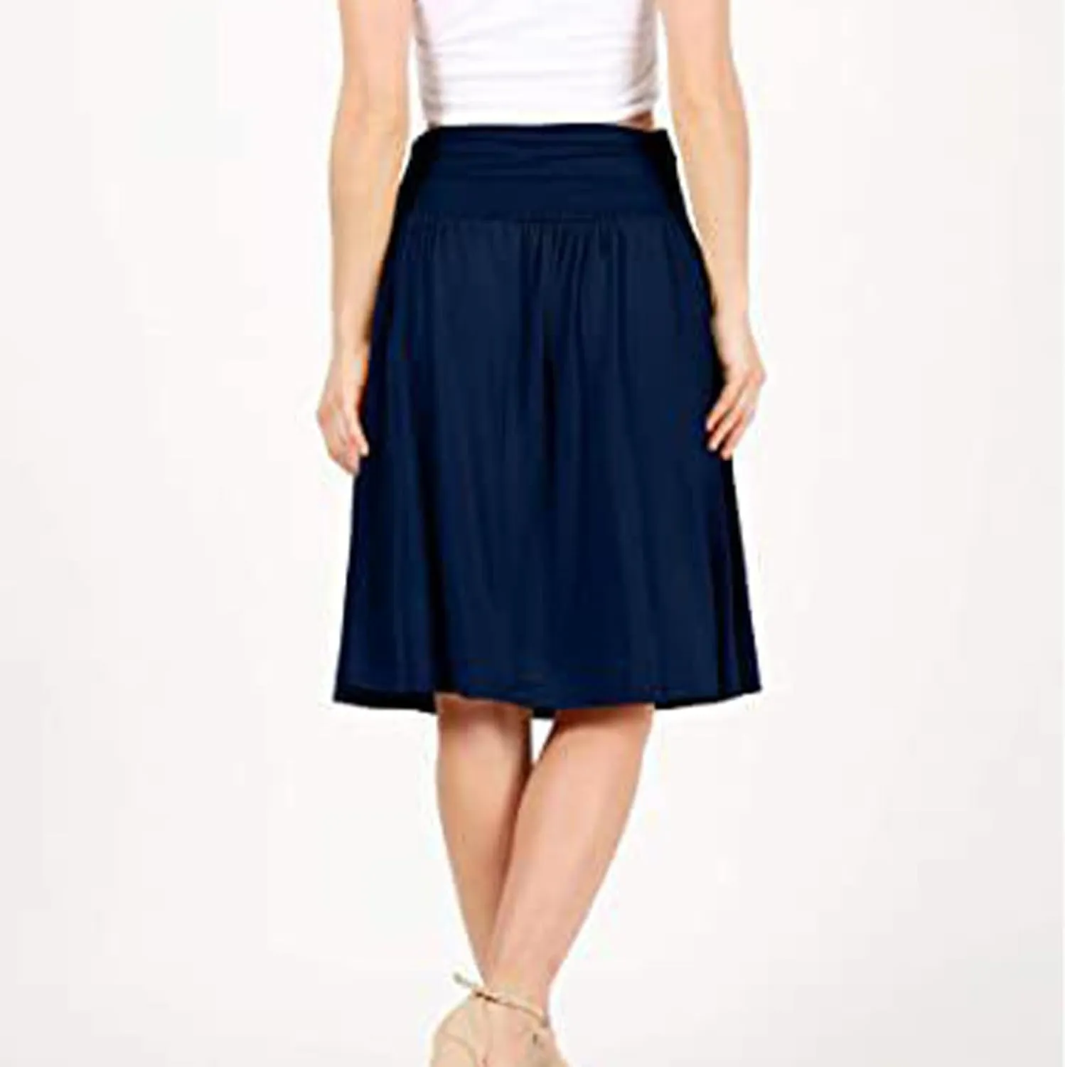 Womens Knee Length Skirts Summer Casual Pleated Flowy Skirt High Waist Solid Color Mini Skirts