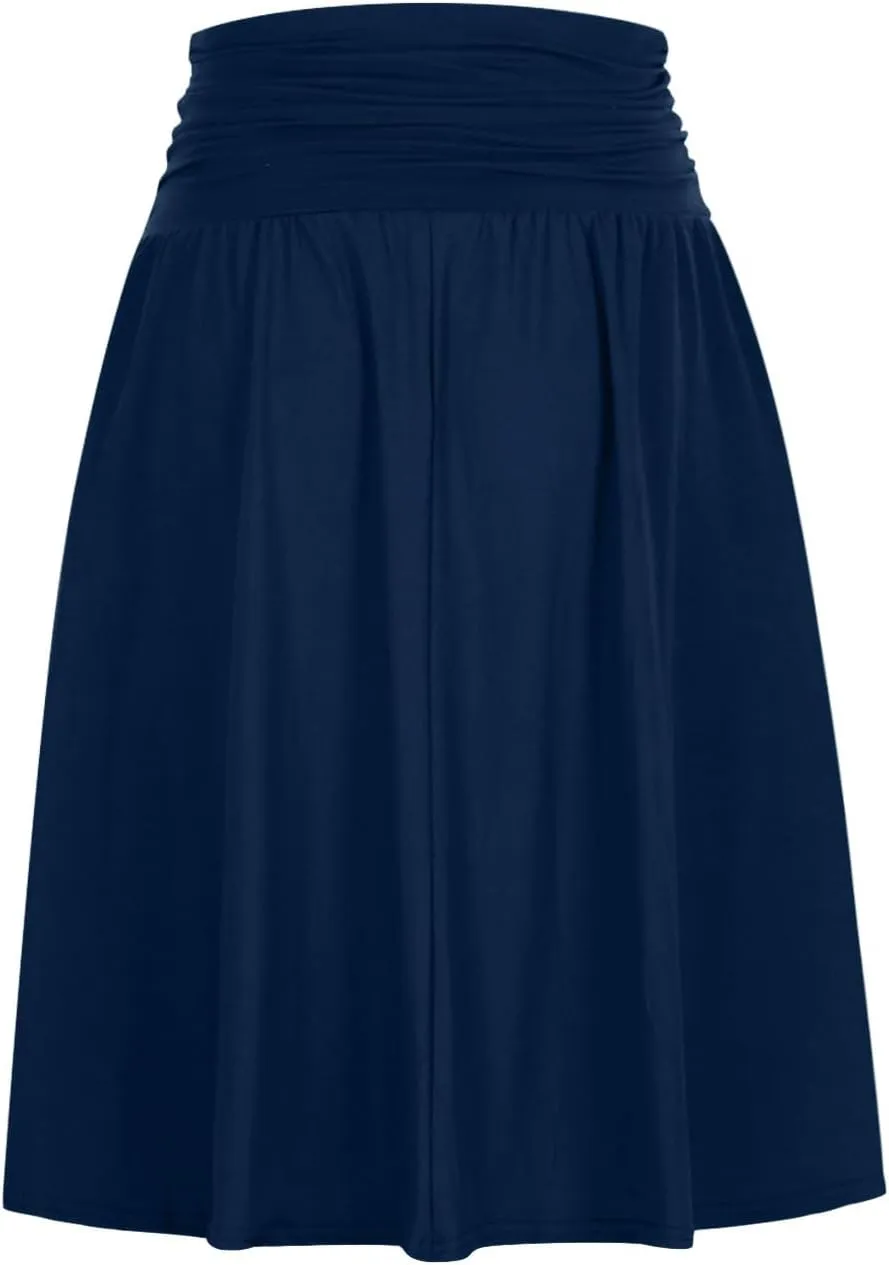 Womens Knee Length Skirts Summer Casual Pleated Flowy Skirt High Waist Solid Color Mini Skirts