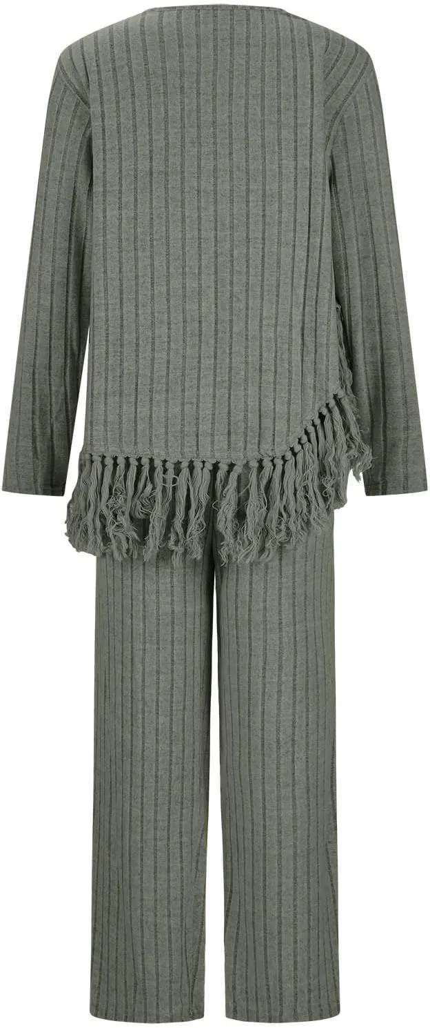 Women's Knit Lounge Sets 2 Piece Pajama Sets Plus Size Loungewear Soft Comfy Pj Sets Loose Fit Tops and Pants Set