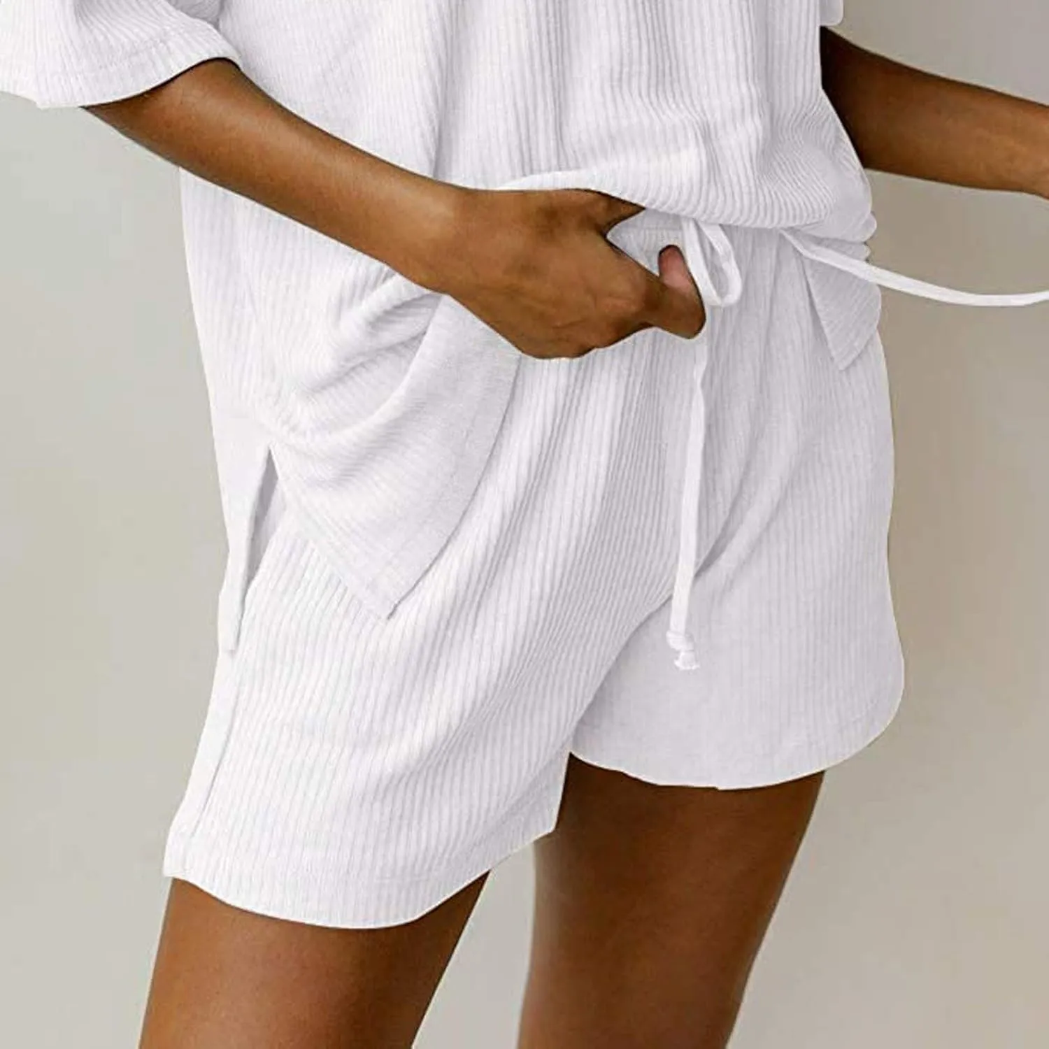Womens Knit Shorts with Elastic Waisted Drawstring Wide Leg Shorts Casual Loose Fit Baggy Comfortable Summer Shorts